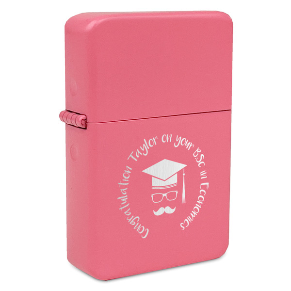 Custom Hipster Graduate Windproof Lighter - Pink - Double Sided & Lid Engraved (Personalized)