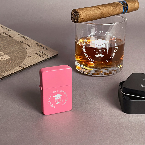 Hipster Graduate Windproof Lighters - Pink - In Context