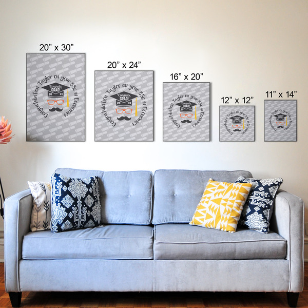 Hipster Graduate Wood Prints - Size Comparison