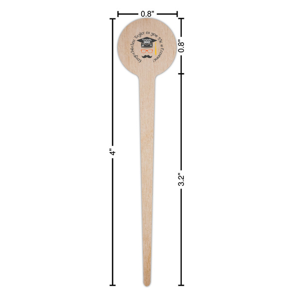 Hipster Graduate Wooden 4" Food Pick - Round - Dimensions