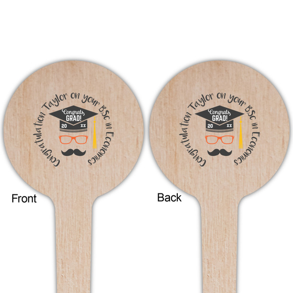 Hipster Graduate Wooden 4" Food Pick - Round - Double Sided - Front & Back