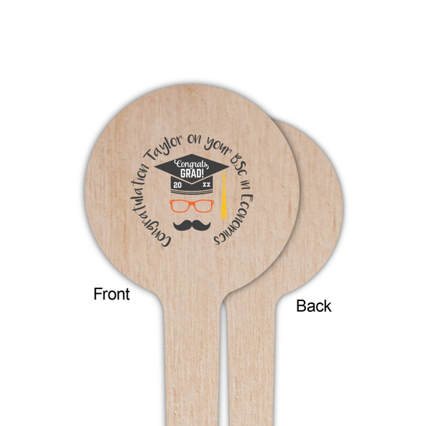 Hipster Graduate Wooden 4" Food Pick - Round - Single Sided - Front & Back