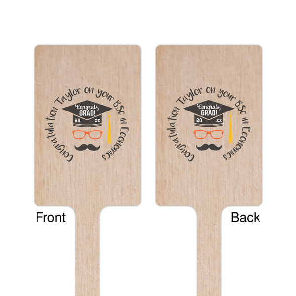 Hipster Graduate Wooden 6.25" Stir Stick - Rectangular - Double Sided - Front & Back