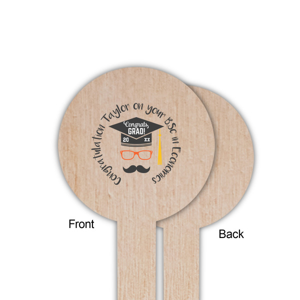 Hipster Graduate Wooden 6" Food Pick - Round - Single Sided - Front & Back