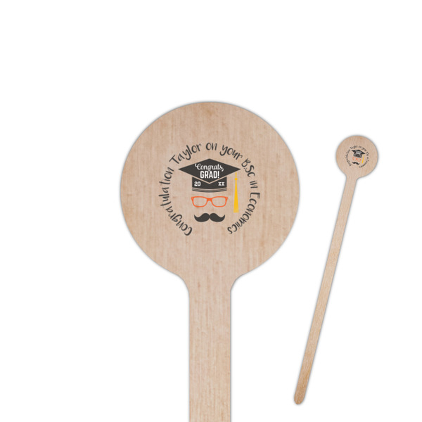 Custom Hipster Graduate 6" Round Wooden Stir Sticks - Double Sided (Personalized)