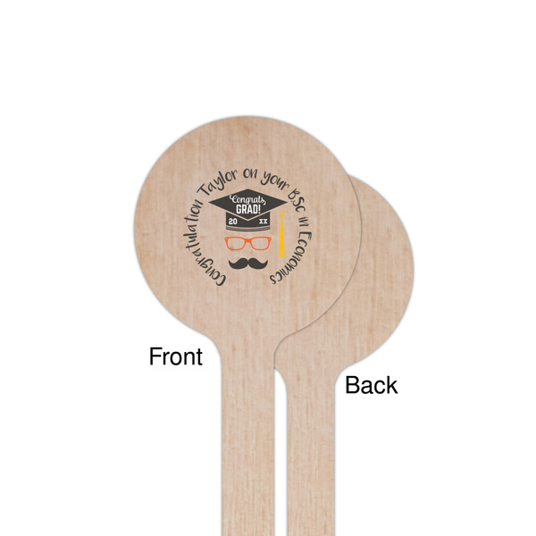 Hipster Graduate Wooden 7.5" Stir Stick - Round - Single Sided - Front & Back