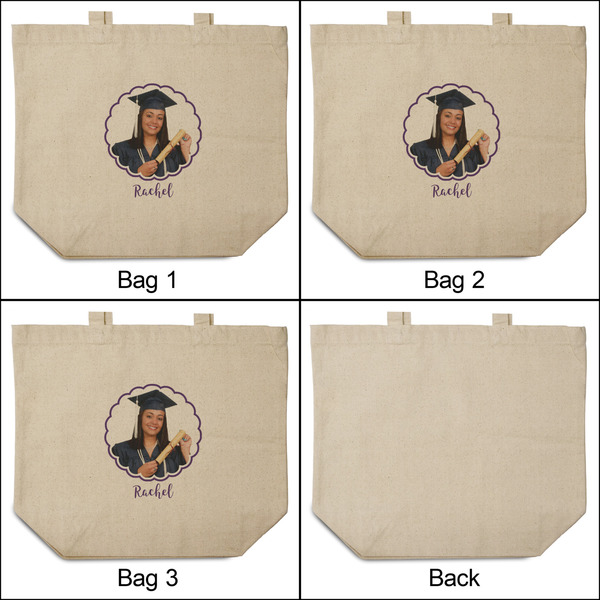 Graduation 3 Reusable Cotton Grocery Bags - Front & Back View