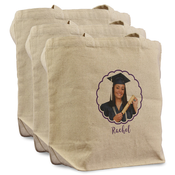 Custom Graduation Reusable Cotton Grocery Bags - Set of 3 (Personalized)
