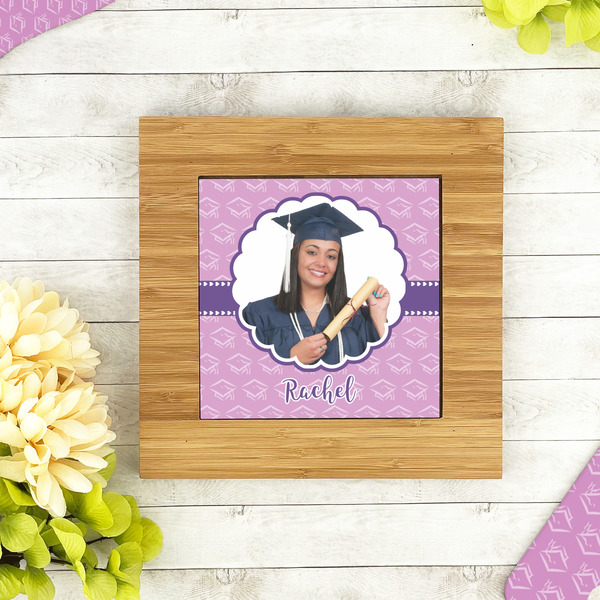 Graduation Bamboo Trivet with 6" Tile - LIFESTYLE