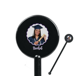 Graduation 5.5" Round Plastic Stir Sticks - Black - Single Sided (Personalized)