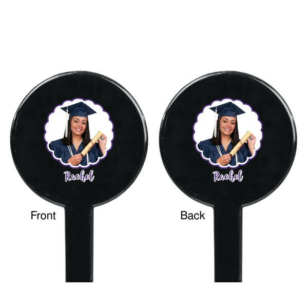 Graduation Black Plastic 7" Stir Stick - Double Sided - Round - Front & Back