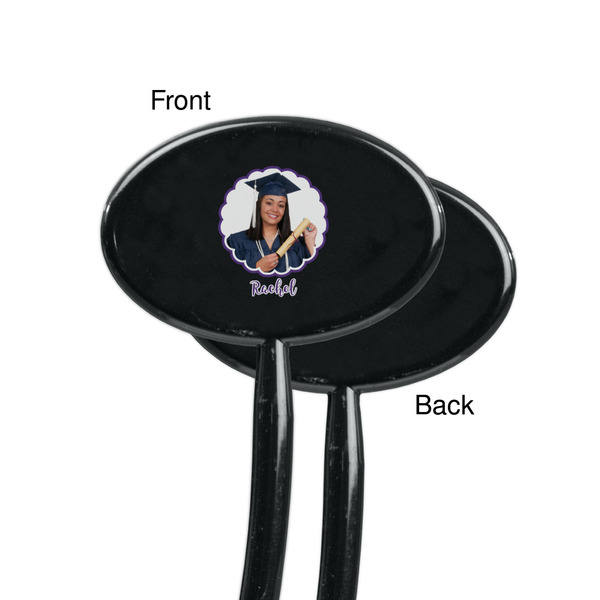 Graduation Black Plastic 7" Stir Stick - Single Sided - Oval - Front & Back