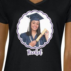 Graduation Women's V-Neck T-Shirt - Black - Small (Personalized)