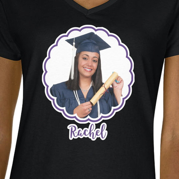 Graduation Black V-Neck T-Shirt on Model - CloseUp