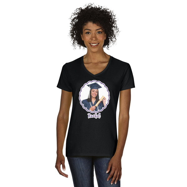 Custom Graduation Women's V-Neck T-Shirt - Black (Personalized)