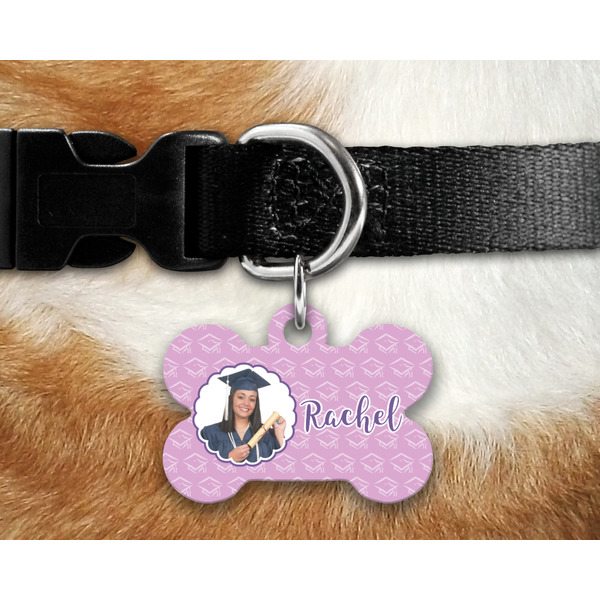 Graduation Bone Shaped Dog Tag on Collar & Dog