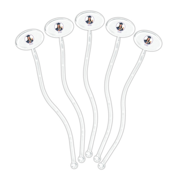 Graduation Clear Plastic 7" Stir Stick - Oval - Fan