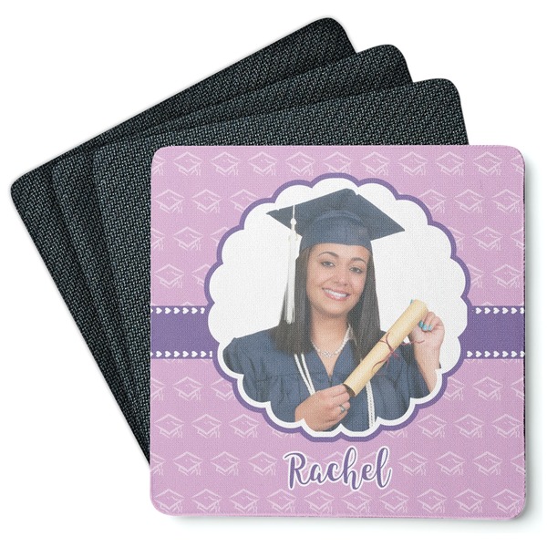 Custom Graduation Square Rubber Backed Coasters - Set of 4 (Personalized)