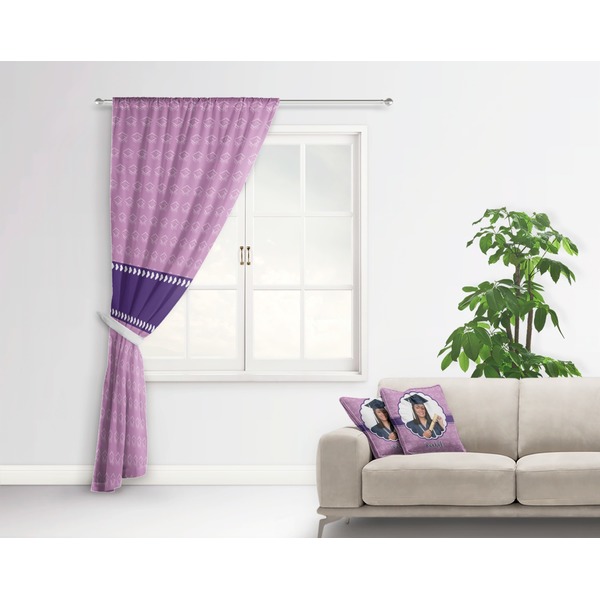 Graduation Curtain With Window and Rod - in Room Matching Pillow