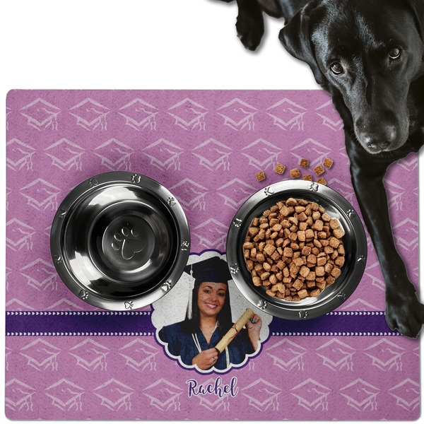 Custom Graduation Dog Food Mat - Large w/ Photo