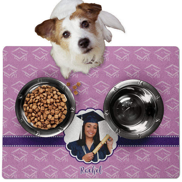 Custom Graduation Dog Food Mat - Medium w/ Photo