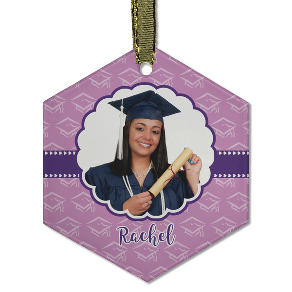 Custom Graduation Flat Glass Ornament - Hexagon w/ Photo