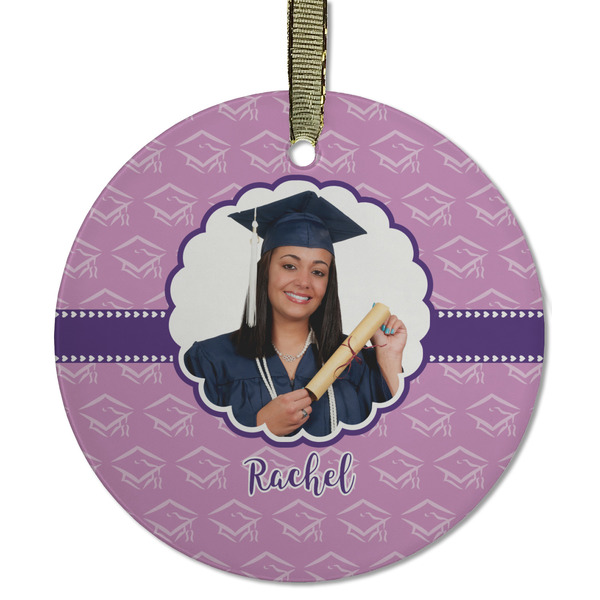Custom Graduation Flat Glass Ornament - Round w/ Photo