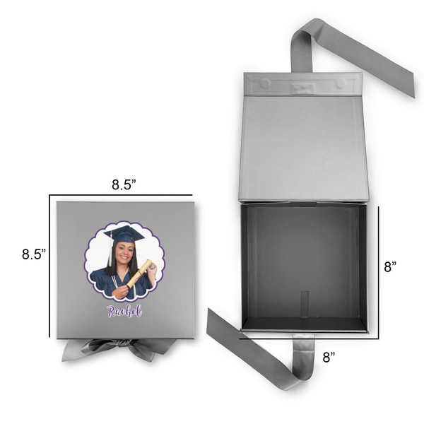 Graduation Gift Boxes with Magnetic Lid - Silver - Open & Closed