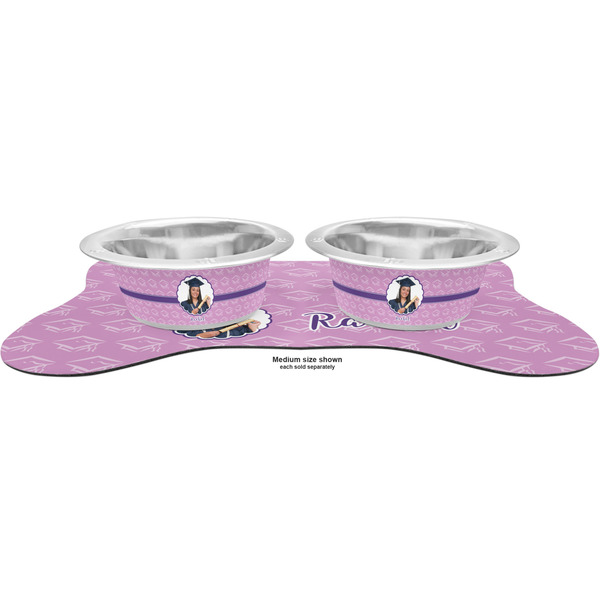 Graduation Metal Pet Bowls - On Dog Bone Shaped Mat