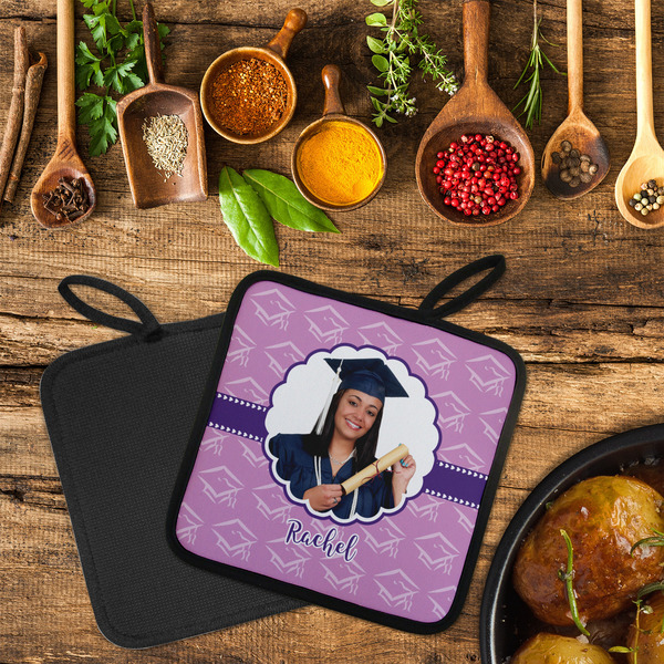 Graduation Neoprene Pot Holder - Set of 2  LIFESTYLE (Flatlay)