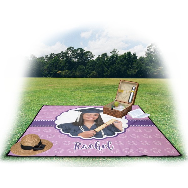 Graduation Picnic Blanket - with Basket Hat and Book - in Use
