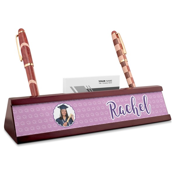 Custom Graduation Red Mahogany Nameplate with Business Card Holder (Personalized)