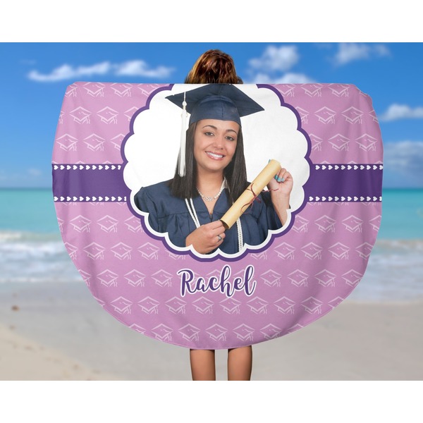 Graduation Round Beach Towel - In Use