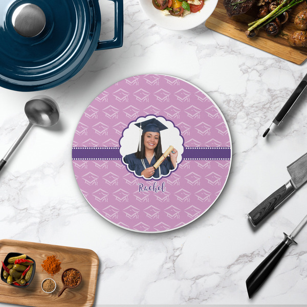 Graduation Round Stone Trivet - In Context View