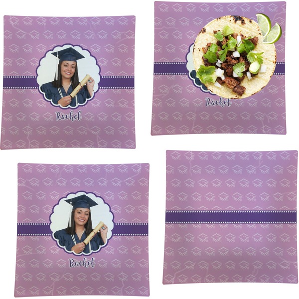 Custom Graduation Set of 4 Glass Square Lunch / Dinner Plate 9.5" (Personalized)