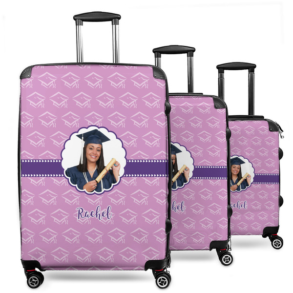 Custom Graduation 3 Piece Luggage Set - 20" Carry On, 24" Medium Checked, 28" Large Checked (Personalized)