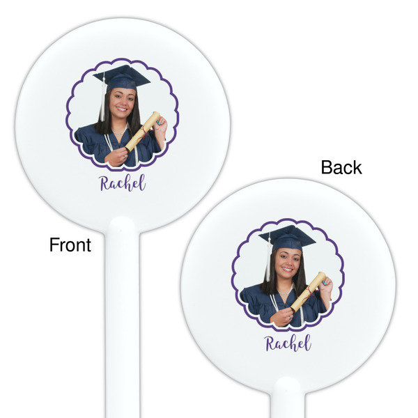 Graduation White Plastic 5.5" Stir Stick - Double Sided - Round - Front & Back