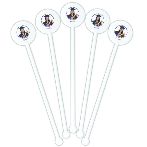 Graduation White Plastic 5.5" Stir Stick - Fan View