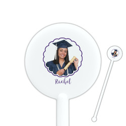 Graduation 5.5" Round Plastic Stir Sticks - White - Double Sided (Personalized)