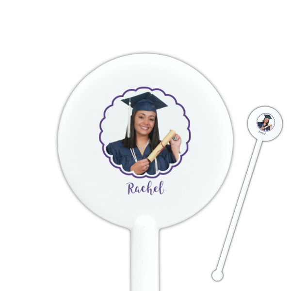 Custom Graduation 5.5" Round Plastic Stir Sticks - White - Single Sided (Personalized)