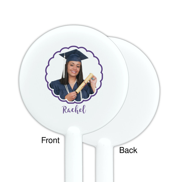 Graduation White Plastic 5.5" Stir Stick - Single Sided - Round - Front & Back