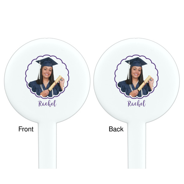 Graduation White Plastic 7" Stir Stick - Double Sided - Round - Front & Back