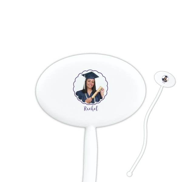 Custom Graduation 7" Oval Plastic Stir Sticks - White - Double Sided (Personalized)
