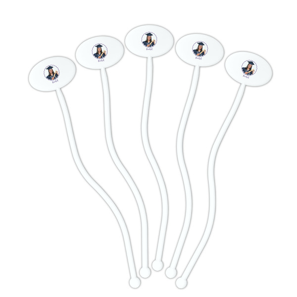 Graduation White Plastic 7" Stir Stick - Oval - Fan