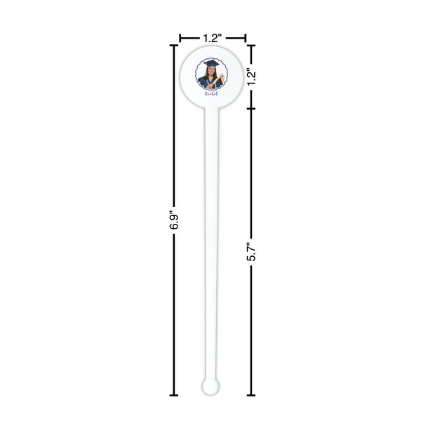 Graduation White Plastic 7" Stir Stick - Round - Dimensions