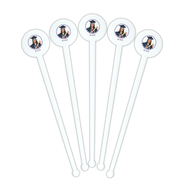 Graduation White Plastic 7" Stir Stick - Round - Fan View