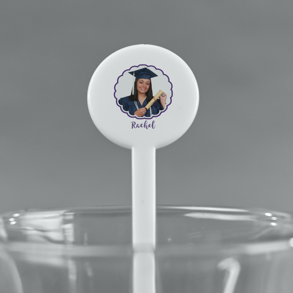 Graduation White Plastic 7" Stir Stick - Round - Main