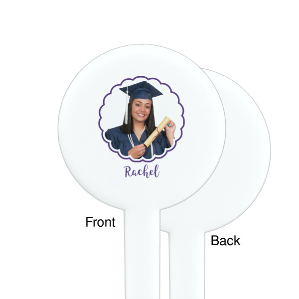 Graduation White Plastic 7" Stir Stick - Single Sided - Round - Front & Back
