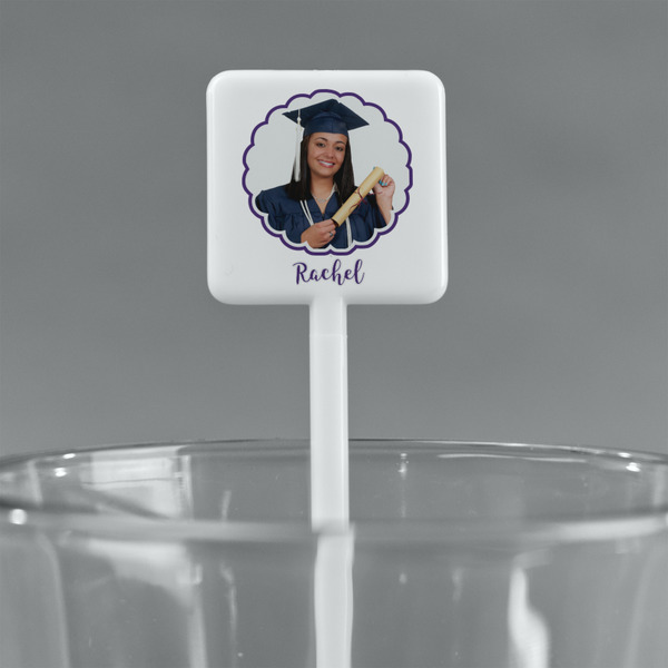 Graduation White Plastic Stir Stick - Square - Main