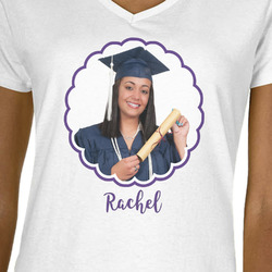 Graduation Women's V-Neck T-Shirt - White - Large (Personalized)